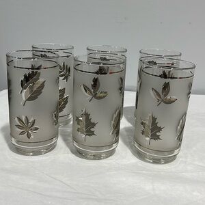 Libbey Silver Leaf frosted 14 Oz Tumbler glasses set of 6 vintage MCM